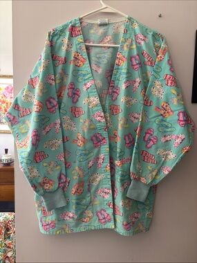 Tafford Light Aqua Floral Flip-Flop Print Scrub jacket